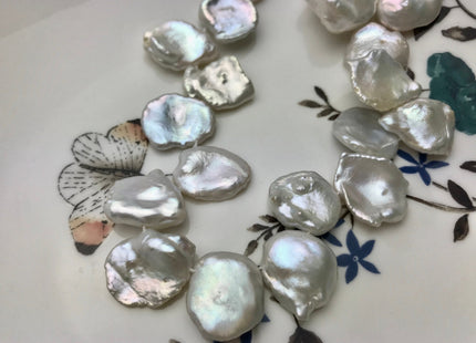 14-17mm AAAA Natural White Cornflake Keshi Freshwater Pearl Genuine Very Rare Super High Pinkish Silver Luster Top Drilled Pearl #P1188