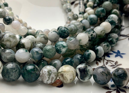 4 mm 6 mm 8 mm 10 mm AAA 100% Natural Smooth Round Green Tree Agate Beads Genuine Gray And Green Agate Gemstone Beads 15 Inches Strand #3021