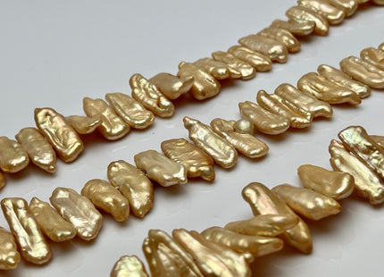 7-10x16-22 mm AA Champagne Biwa Stick Freshwater Pearl Beads Genuine Cultured Center Drilled Champagne Biwa Pearl Beads #P2190