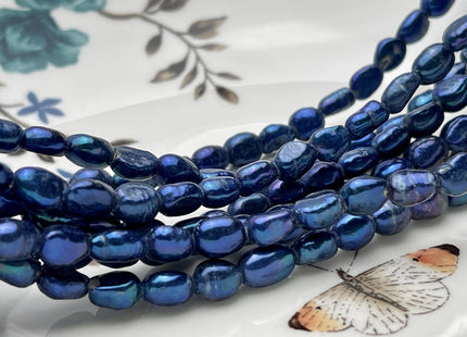 6x8 mm Large Hole Royal Blue Color Rice Nugget Freshwater Pearls Hole Size 1.8mm OR 2.0mm Genuine Rice Nugget Pearl Beads #P2213