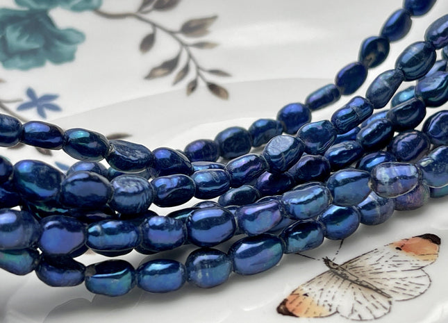 6x8 mm Large Hole Royal Blue Color Rice Nugget Freshwater Pearls Hole Size 1.8mm OR 2.0mm Genuine Rice Nugget Pearl Beads #P2213