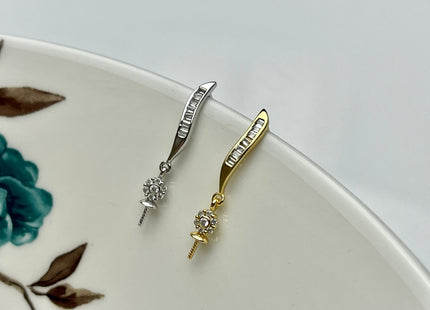 One Pair 925 Sterling Silver/Gold Setting Findings For Half Drilled Pearls Thin Leaf Shape Design Sterling Silver Earring Findings #10260