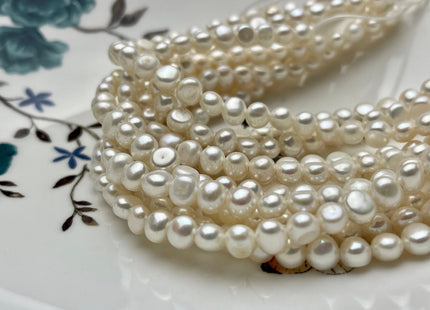 5-6mm AAAA Half Strand Large Hole Natural White Round Nugget Freshwater Pearls Hole Size 1.5mm/1.2mm High Luster Genuine Pearl #P1966
