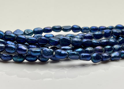 6x8 mm Large Hole Royal Blue Color Rice Nugget Freshwater Pearls Hole Size 1.8mm OR 2.0mm Genuine Rice Nugget Pearl Beads #P2213