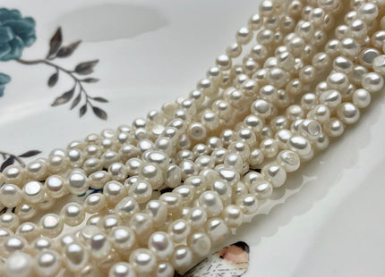 5-6mm AAAA Half Strand Large Hole Natural White Round Nugget Freshwater Pearls Hole Size 1.5mm/1.2mm High Luster Genuine Pearl #P1966