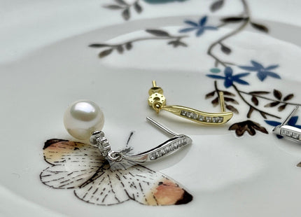 One Pair 925 Sterling Silver/Gold Setting Findings For Half Drilled Pearls Thin Leaf Shape Design Sterling Silver Earring Findings #10260