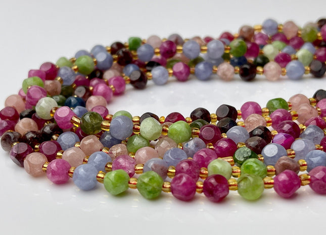 6 mm Faceted Star Cut Tourmaline Gemstone Beads Genuine Faceted Multi Color Tourmaline Gemstone Loose Beads 15 Inches Strand 50 Beads #4190