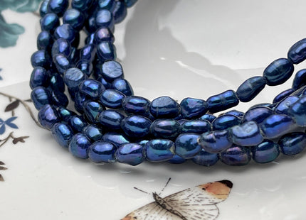 6x8 mm Large Hole Royal Blue Color Rice Nugget Freshwater Pearls Hole Size 1.8mm OR 2.0mm Genuine Rice Nugget Pearl Beads #P2213