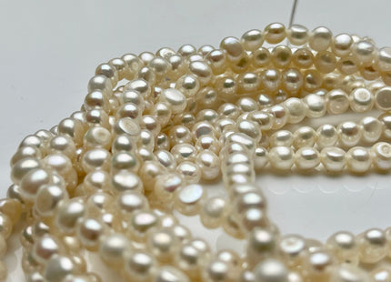 5-6mm AAAA Half Strand Large Hole Natural White Round Nugget Freshwater Pearls Hole Size 1.5mm/1.2mm High Luster Genuine Pearl #P1966