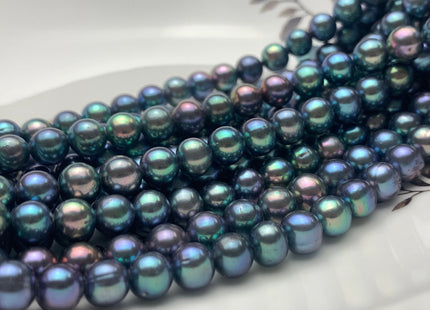 8 mm AAA Large Hole Peacock Round Freshwater Pearl Beads Hole Size 1.0mm Or 2.2mm Genuine High Luster Nice Blue Peacock Color Pearls #P1050
