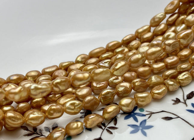 6x9 mm AA Dark Champagne Color Keshi Freshwater Pearl Genuine Keshi Rice Nugget Shape Freshwater Pearl Beads #P1940