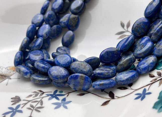 10x14 mm Smooth Genuine Lapis Flat Oval Coin Disc Gemstone Beads Genuine Natural Dark Blue Lapis Color Lapis 15 Inches Strand #4007