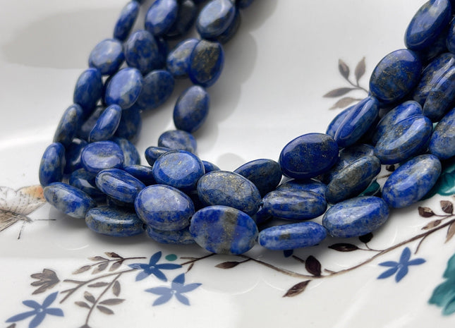 10x14 mm Smooth Genuine Lapis Flat Oval Coin Disc Gemstone Beads Genuine Natural Dark Blue Lapis Color Lapis 15 Inches Strand #4007