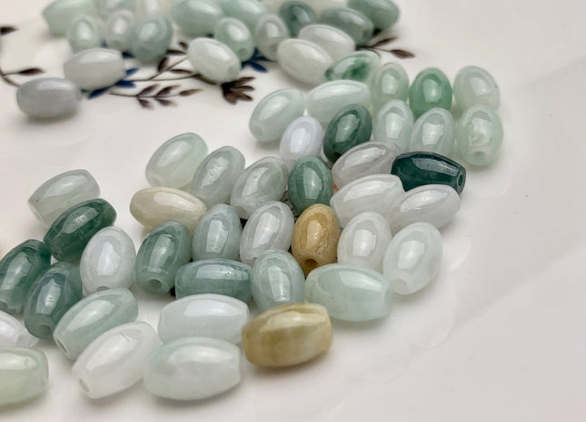 10 Pieces 6x9 mm Natural Color Smooth Barrel Shape Burmese Jade Beads 1.0 mm Hole Natural Green Color Burmese Jade Loose Beads #P1638