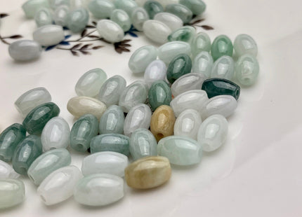 10 Pieces 6x9 mm Natural Color Smooth Barrel Shape Burmese Jade Beads 1.0 mm Hole Natural Green Color Burmese Jade Loose Beads #4462