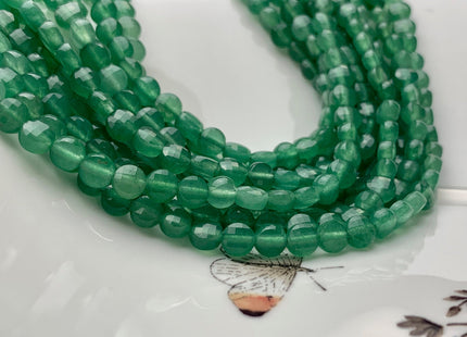 6 mm Micro Faceted Diamond Cut Green Aventurine Gemstones Flat Coin Disc Shape Gemstone Beads Genuine Aventurine 15 Inches Strand #2834