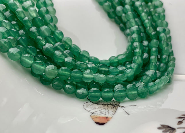 6 mm Micro Faceted Diamond Cut Green Aventurine Gemstones Flat Coin Disc Shape Gemstone Beads Genuine Aventurine 15 Inches Strand #2834