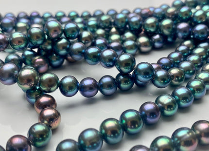 8 mm AAA Large Hole Peacock Round Freshwater Pearl Beads Hole Size 1.0mm Or 2.2mm Genuine High Luster Nice Blue Peacock Color Pearls #P1050