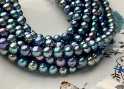 8 mm AAA Large Hole Peacock Round Freshwater Pearl Beads Hole Size 1.0mm Or 2.2mm Genuine High Luster Nice Blue Peacock Color Pearls #P1050
