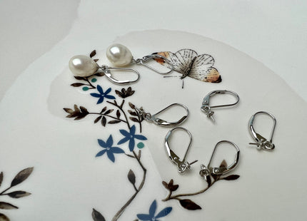 One Pair 925 Sterling Silver/Gold Lever Back Earring Hoops Genuine Silver Earring Findings Silver Gold Filled Pearl Earring #10278