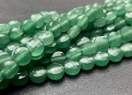 6 mm Micro Faceted Diamond Cut Green Aventurine Gemstones Flat Coin Disc Shape Gemstone Beads Genuine Aventurine 15 Inches Strand #2834