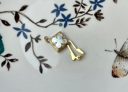 10 mm 925 Sterling Silver/Gold Extra Shiny Four Leaf Clover Shape Clasp Sterling Silver Findings Mother Of Pearl Silver Clasps #10281
