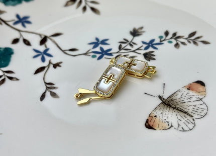 8x20 mm 925 Sterling Silver/Gold Extra Shiny Cross Shape Clasp Sterling Silver Findings Mother Of Pearl Silver Clasps #10284