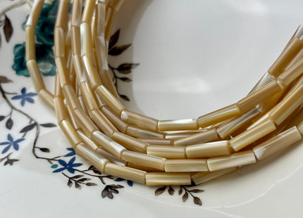 4x14-15 mm Tube Shape Natural Troca Shell Beads Genuine Gold Champagne Color MOP Loose Beads 15.5 Inches Strand 29 Beads #4256
