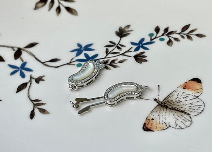 8x15 mm 925 Sterling Silver/Gold Extra Shiny Bean Shape Clasp Sterling Silver Findings With CZ Mother Of Pearl Silver Clasps #10285