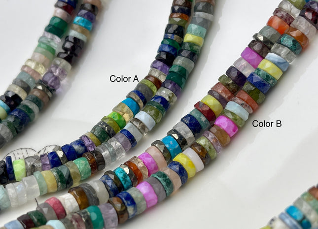 6mm AAA 100% All Natural Mixed Amethyst Lapis Chalcedony Emerald Green Garnet Black Tourmaline Faceted Rondelle Heishi Beads 16 Inches #4251