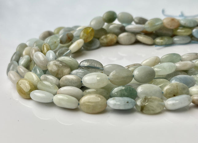 8x12 mm Natural Aquamarine Gemstone Beads Genuine Natural Blue Color Flat Nugget Shape Aquamarine Loose Beads 16 Inches Strand #4263