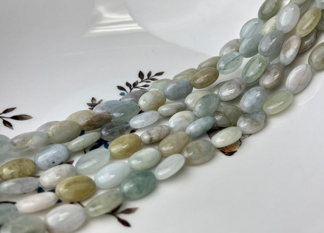 8x12 mm Natural Aquamarine Gemstone Beads Genuine Natural Blue Color Flat Nugget Shape Aquamarine Loose Beads 16 Inches Strand #4263