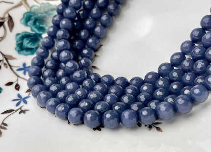 8mm Faceted Round Dyed Jade Gemstone Beads Tanzanite Blue Color Genuine Jade Gemstone Loose Beads 15 Inches Strand #4270