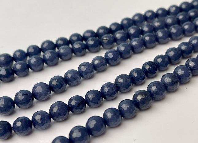 8mm Faceted Round Dyed Jade Gemstone Beads Tanzanite Blue Color Genuine Jade Gemstone Loose Beads 15 Inches Strand #4270