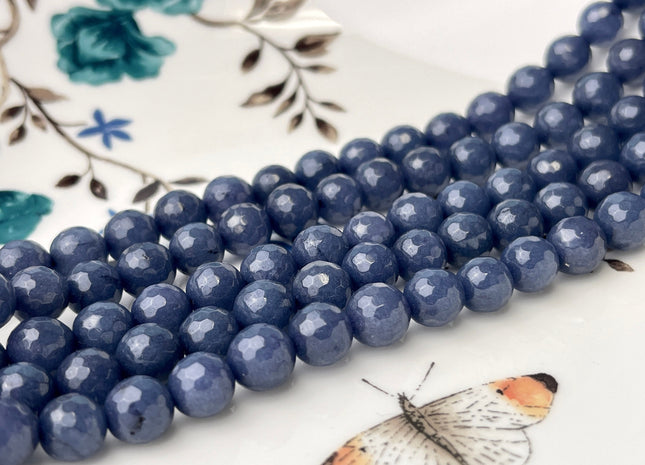 8mm Faceted Round Dyed Jade Gemstone Beads Tanzanite Blue Color Genuine Jade Gemstone Loose Beads 15 Inches Strand #4270