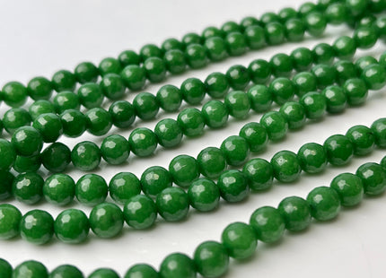 6 mm 8 mm Faceted Round Dyed Jade Gemstone Beads Emerald Green Color Genuine Jade Gemstone Loose Beads 15 Inches Strand #4259