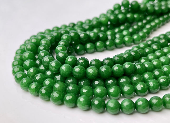 6 mm 8 mm Faceted Round Dyed Jade Gemstone Beads Emerald Green Color Genuine Jade Gemstone Loose Beads 15 Inches Strand #4259