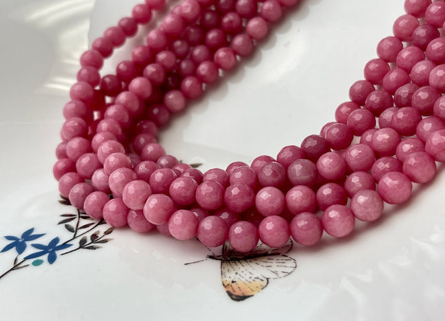 6 mm Faceted Round Dyed Jade Gemstone Beads Ruby Pink Color Genuine Jade Gemstone Loose Beads 15 Inches Strand #4260