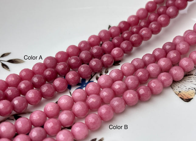 6 mm Faceted Round Dyed Jade Gemstone Beads Ruby Pink Color Genuine Jade Gemstone Loose Beads 15 Inches Strand #4260