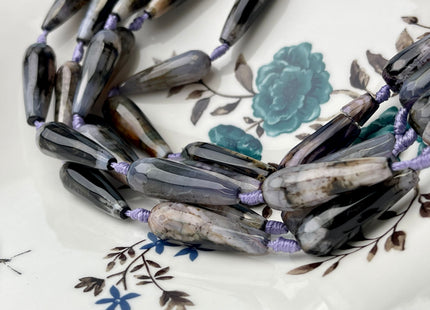 10x30 mm Large Stick Drop Shape Faceted Agate Gemstone Beads Genuine Purple Black Color Gemstones Loose Beads 16 Inches Strand #4285