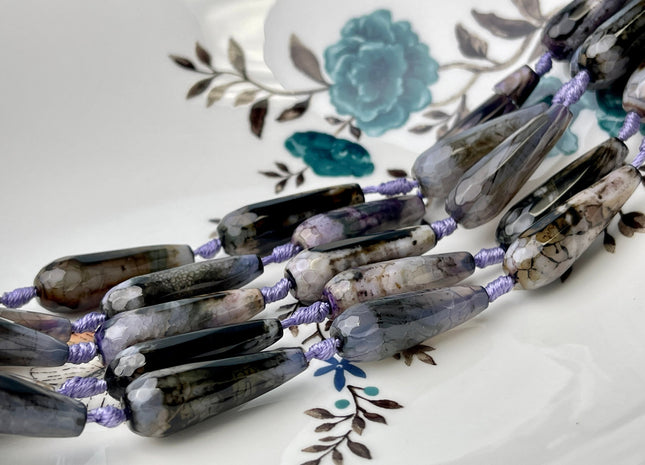 10x30 mm Large Stick Drop Shape Faceted Agate Gemstone Beads Genuine Purple Black Color Gemstones Loose Beads 16 Inches Strand #4285