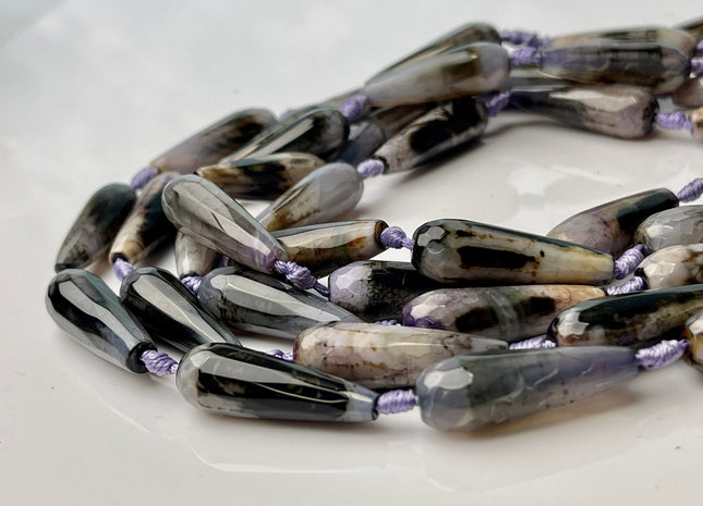 10x30 mm Large Stick Drop Shape Faceted Agate Gemstone Beads Genuine Purple Black Color Gemstones Loose Beads 16 Inches Strand #4285