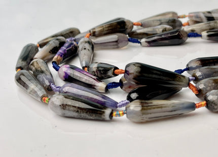 10x30 mm Large Stick Drop Shape Faceted Agate Gemstone Beads Genuine Purple Black Color Gemstones Loose Beads 16 Inches Strand #4283
