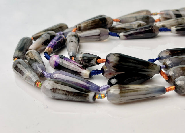 10x30 mm Large Stick Drop Shape Faceted Agate Gemstone Beads Genuine Purple Black Color Gemstones Loose Beads 16 Inches Strand #4283