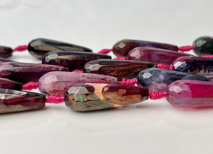10x30 mm Large Stick Drop Shape Faceted Agate Gemstone Beads Genuine Purple Pink Black Color Gemstones Loose Beads 16 Inches Strand #4269