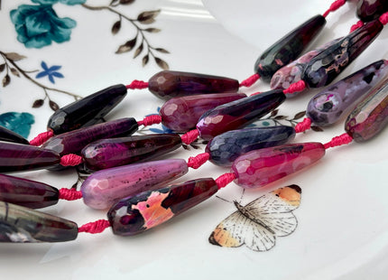 10x30 mm Large Stick Drop Shape Faceted Agate Gemstone Beads Genuine Purple Pink Black Color Gemstones Loose Beads 16 Inches Strand #4269