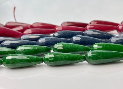 10x30 mm Large Stick Drop Shape Faceted Agate Gemstone Beads Genuine Red Green Blue Color Gemstones Loose Beads 15.5 Inches Strand #4265