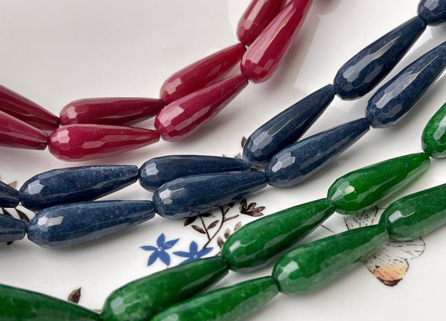 10x30 mm Large Stick Drop Shape Faceted Agate Gemstone Beads Genuine Red Green Blue Color Gemstones Loose Beads 15.5 Inches Strand #4265