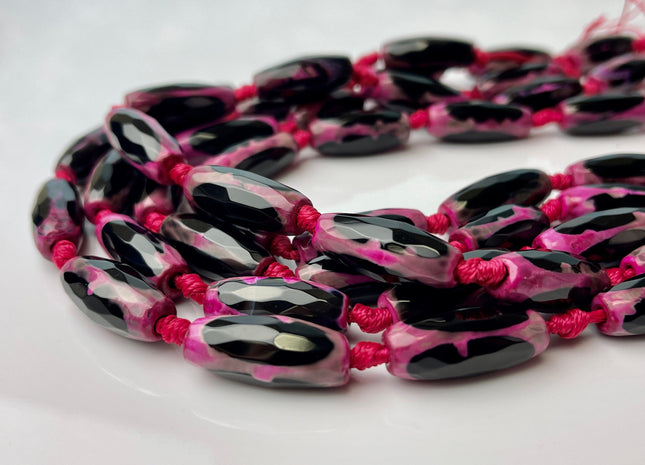 10x24 mm Long Barrel Shape Faceted Agate Gemstone Beads Genuine Purple Pink Black Color Gemstones Loose Beads 15 Inches Strand #4268