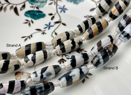 10x24 mm Long Barrel Shape Faceted Agate Gemstone Beads Genuine Zebra Stripes Black White Color Gemstones Loose Beads 15 Inches Strand #4282